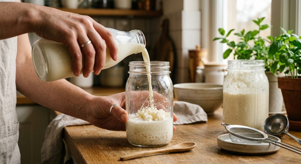Reactivando kefir congelado proceso